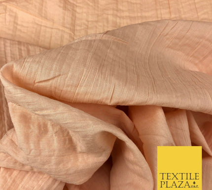 PEACH Creased Crinkle Cotton Fabric Material - Crushed Craft Dress 55" 1269