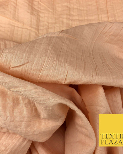PEACH Creased Crinkle Cotton Fabric Material - Crushed Craft Dress 55" 1269