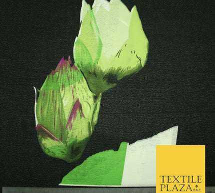 Black Green Flower 'Front Back Blouse' Printed Crepe Polyester Dress Fabric 2828