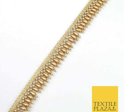 Antique Gold Pearl Teardrop Beaded Ribbon Trim Border Indian Ethnic (X185)