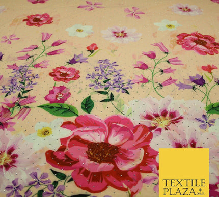 Light Peach Floral Scatter Full Dewdrop Printed Crepe Polyester Dress Fabric2826