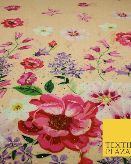 Light Peach Floral Scatter Full Dewdrop Printed Crepe Polyester Dress Fabric2826