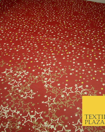 Red Gold Cream Falling Stars Spotted Premium Printed Georgette Dress Fabric 2823