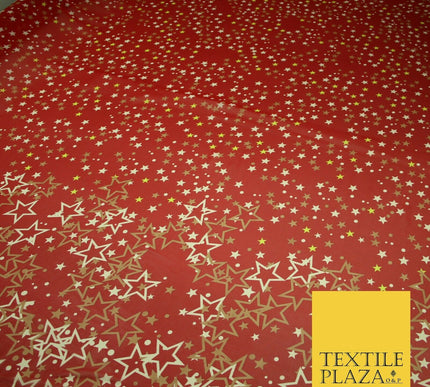 Red Gold Cream Falling Stars Spotted Premium Printed Georgette Dress Fabric 2823