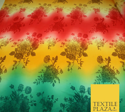 Multicolour Shaded Flower Clusters Printed Crepe Polyester Dress Fabric 2827