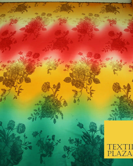 Multicolour Shaded Flower Clusters Printed Crepe Polyester Dress Fabric 2827