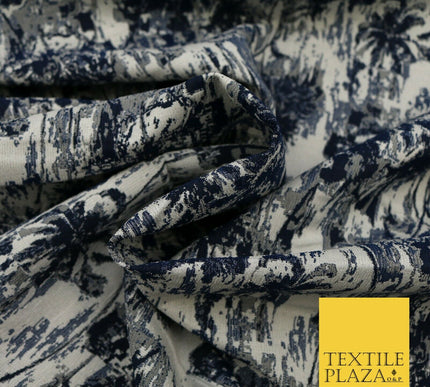 NAVY BLUE GREY Luxury Rainstorm Textured Brocade Jacquard Dress Fabric 1672