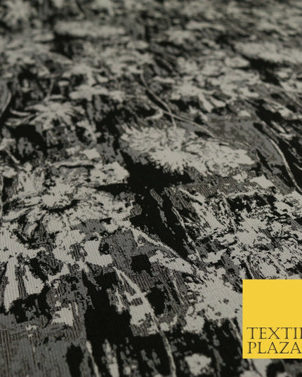 BLACK GREY Luxury Rainstorm Textured Brocade Jacquard Dress Fabric 1671