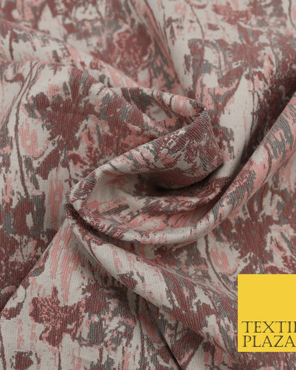 PINK GREY Luxury Rainstorm Textured Brocade Jacquard Dress Fabric 1674