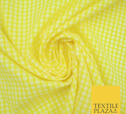 Bright Yellow Gingham Square Check POLY COTTON Dress Craft Fabric Summer 2802