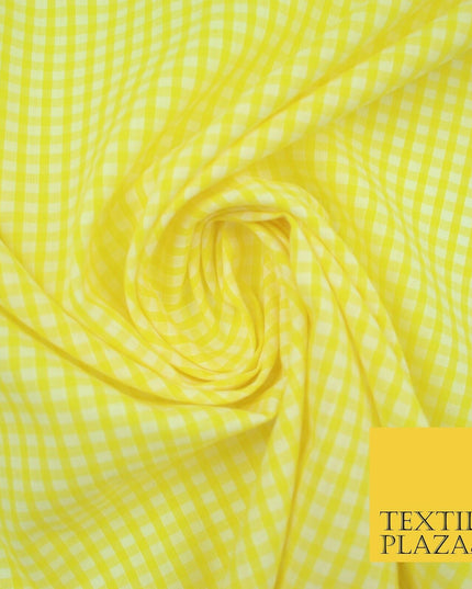 Bright Yellow Gingham Square Check POLY COTTON Dress Craft Fabric Summer 2802