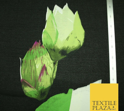 Black Green Flower 'Front Back Blouse' Printed Crepe Polyester Dress Fabric 2828