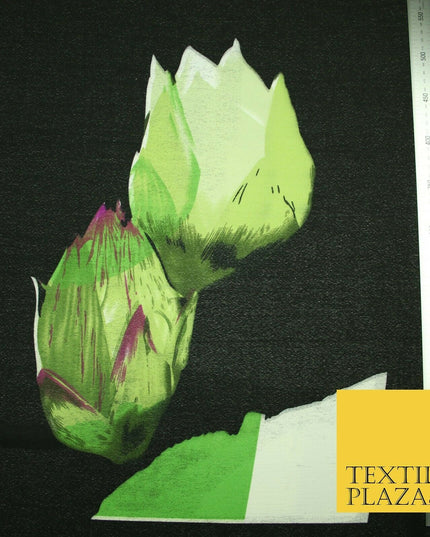 Black Green Flower 'Front Back Blouse' Printed Crepe Polyester Dress Fabric 2828