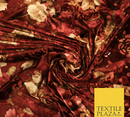 Floral Classic Sketch Roses Flower Mix Print Velvet Devore Burnout Net Fabric