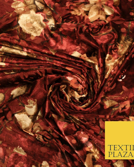 Floral Classic Sketch Roses Flower Mix Print Velvet Devore Burnout Net Fabric