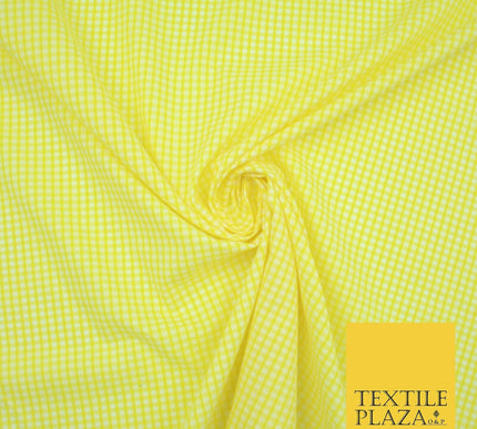 Bright Yellow Gingham Square Check POLY COTTON Dress Craft Fabric Summer 2802