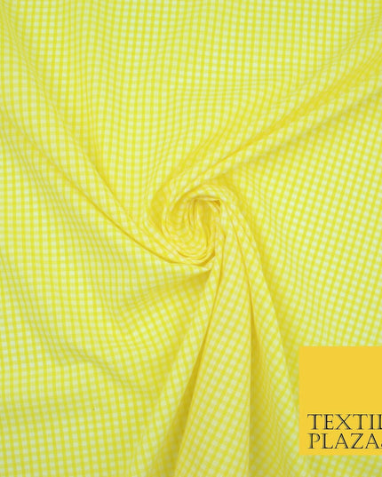 Bright Yellow Gingham Square Check POLY COTTON Dress Craft Fabric Summer 2802