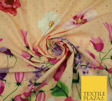 Light Peach Floral Scatter Full Dewdrop Printed Crepe Polyester Dress Fabric2826