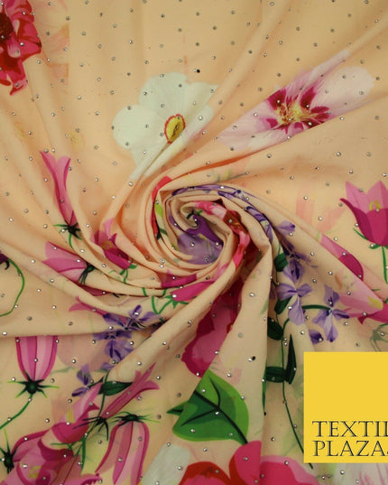 Light Peach Floral Scatter Full Dewdrop Printed Crepe Polyester Dress Fabric2826