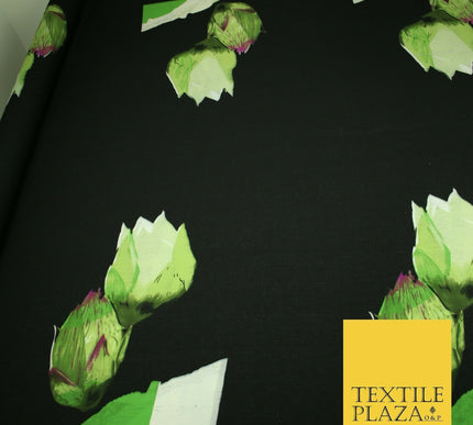 Black Green Flower 'Front Back Blouse' Printed Crepe Polyester Dress Fabric 2828