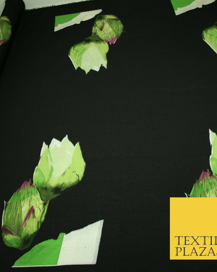 Black Green Flower 'Front Back Blouse' Printed Crepe Polyester Dress Fabric 2828