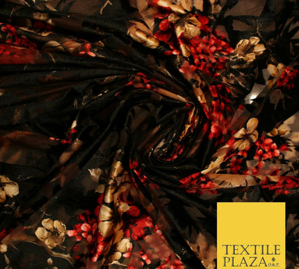 Floral Clusters Artsy Peony Pansy Flower Print Velvet Devore Burnout Net Fabric
