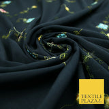 Navy Blue Multicolour Flowers Silky Threadwork Embroidered Peachskin Fabric 2831