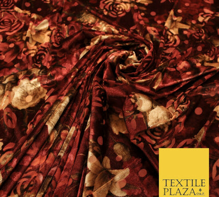 Floral Classic Sketch Roses Flower Mix Print Velvet Devore Burnout Net Fabric