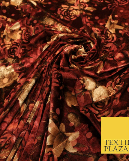 Floral Classic Sketch Roses Flower Mix Print Velvet Devore Burnout Net Fabric