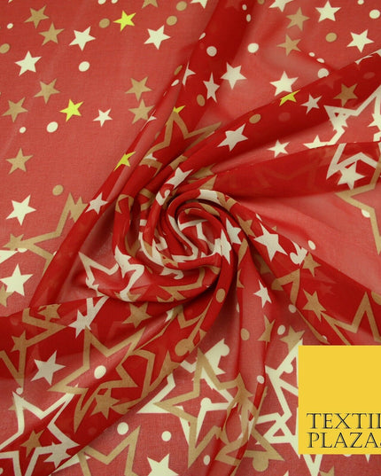 Red Gold Cream Falling Stars Spotted Premium Printed Georgette Dress Fabric 2823