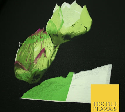 Black Green Flower 'Front Back Blouse' Printed Crepe Polyester Dress Fabric 2828