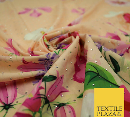 Light Peach Floral Scatter Full Dewdrop Printed Crepe Polyester Dress Fabric2826