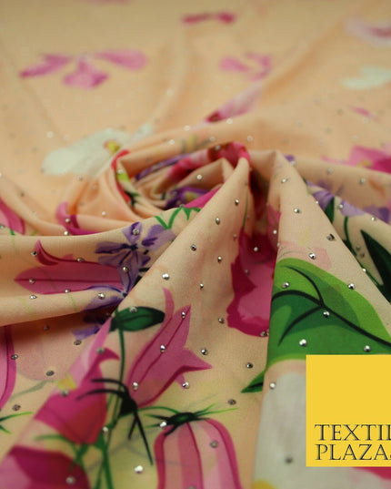 Light Peach Floral Scatter Full Dewdrop Printed Crepe Polyester Dress Fabric2826