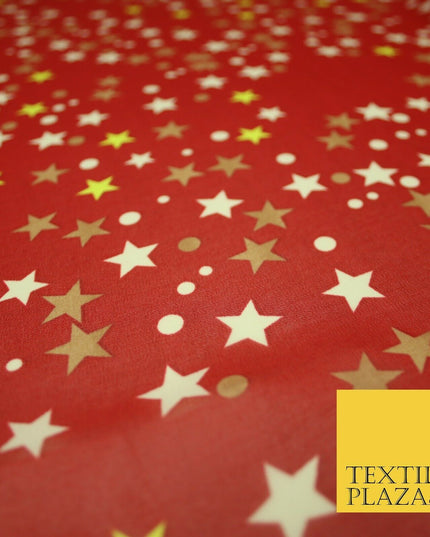 Red Gold Cream Falling Stars Spotted Premium Printed Georgette Dress Fabric 2823