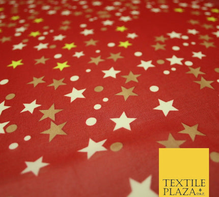 Red Gold Cream Falling Stars Spotted Premium Printed Georgette Dress Fabric 2823