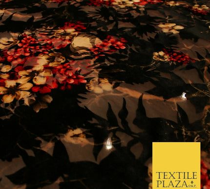 Floral Clusters Artsy Peony Pansy Flower Print Velvet Devore Burnout Net Fabric