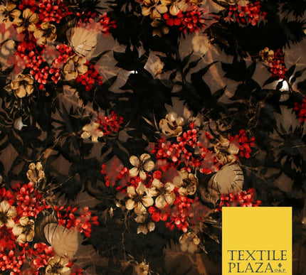Floral Clusters Artsy Peony Pansy Flower Print Velvet Devore Burnout Net Fabric