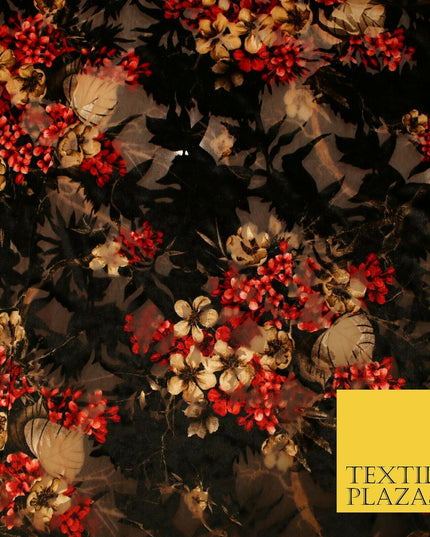 Floral Clusters Artsy Peony Pansy Flower Print Velvet Devore Burnout Net Fabric