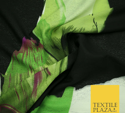 Black Green Flower 'Front Back Blouse' Printed Crepe Polyester Dress Fabric 2828