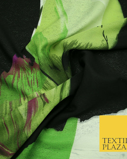 Black Green Flower 'Front Back Blouse' Printed Crepe Polyester Dress Fabric 2828
