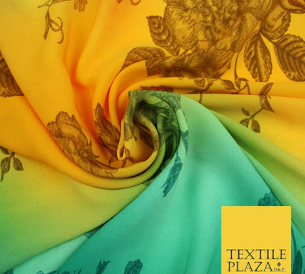Multicolour Shaded Flower Clusters Printed Crepe Polyester Dress Fabric 2827