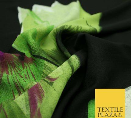 Black Green Flower 'Front Back Blouse' Printed Crepe Polyester Dress Fabric 2828