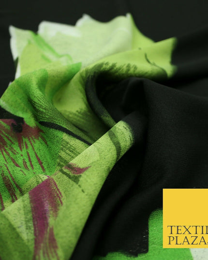 Black Green Flower 'Front Back Blouse' Printed Crepe Polyester Dress Fabric 2828