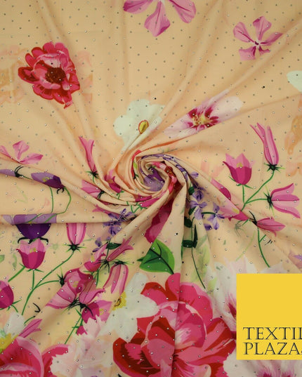 Light Peach Floral Scatter Full Dewdrop Printed Crepe Polyester Dress Fabric2826