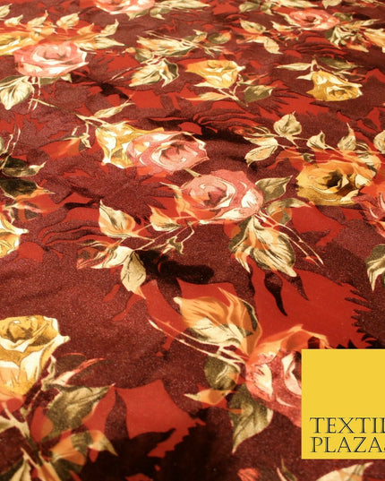Floral Clusters Artsy Peony Pansy Flower Print Velvet Devore Burnout Net Fabric