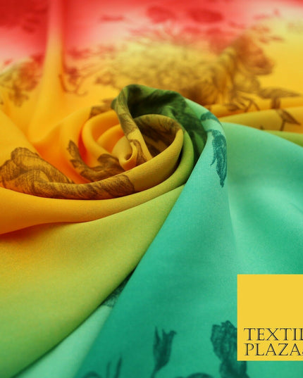 Multicolour Shaded Flower Clusters Printed Crepe Polyester Dress Fabric 2827