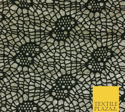 FRENCH GOLD Cobweb Sparkly Glitter Bonded Polyester Lace Fabric 58" Halloween