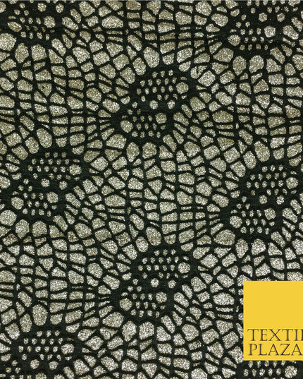 FRENCH GOLD Cobweb Sparkly Glitter Bonded Polyester Lace Fabric 58" Halloween