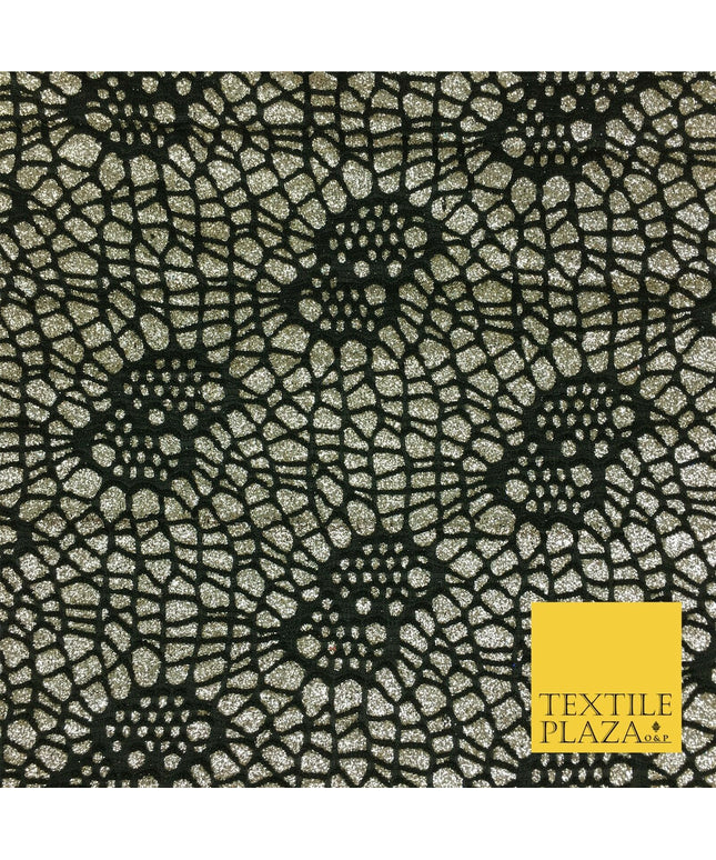 FRENCH GOLD Cobweb Sparkly Glitter Bonded Polyester Lace Fabric 58" Halloween