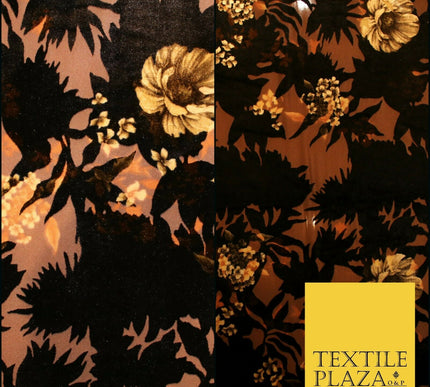 Dark Navy Blue Brown Floral Pansy Shadows Velvet Devore Burnout Net Fabric